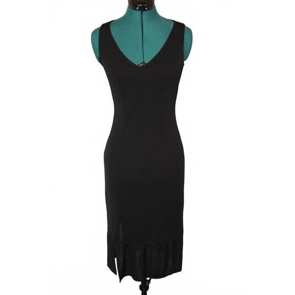 White House Black Market Dresses & Skirts - WHBM Petite Black Sleeveless V-Neck Midi Dress Sheer Hem Size P